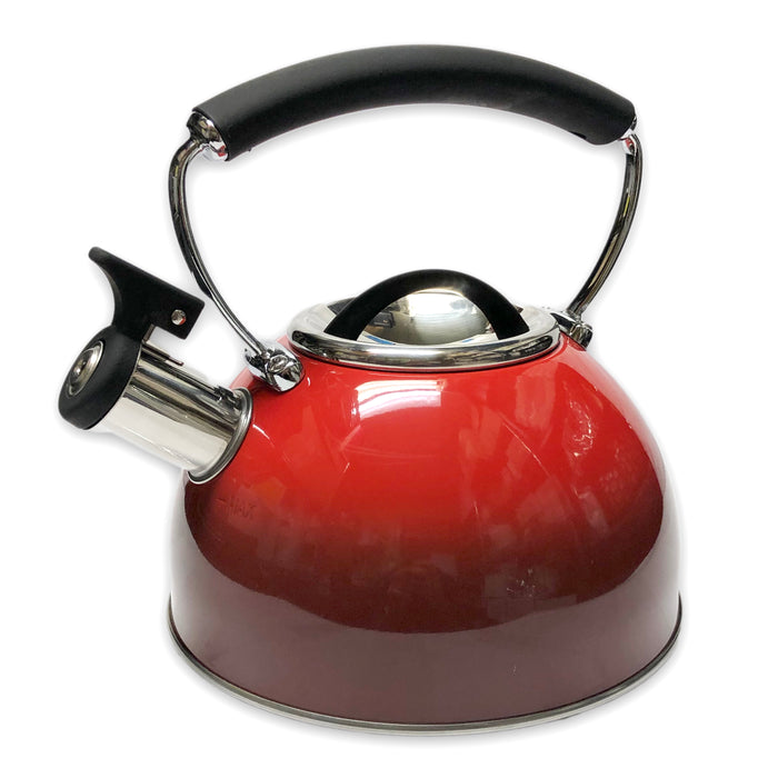 Primula Avalon Stainless Steel Whistling Kettle, 2.5 Quarts, Matte Red 